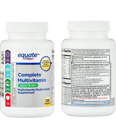 Equate Adult 50+ One Daily Complete Multivitamin Multimineral Supplement Tablets Healthy Brain* - Compare to Centrum Silver 125 Pills (Pack of 1) - Buy Online on GoSupps.com
