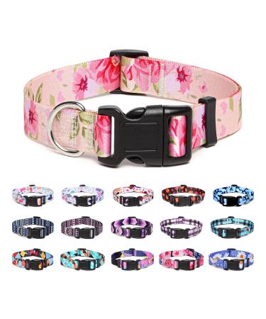 Suredoo dog collar adjustable soft & comfort nylon dog collar for small medium large dog puppies (L rose) l (neck circumference 38-63 cm width 2.5 cm) rose