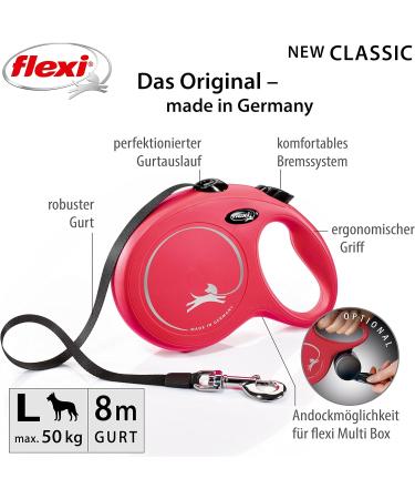 Buy Flexi New Classic L Belt 8m Red for Dogs Up to 50kg - Durable & Stylish Dog Leash - Buy Online on GoSupps.com