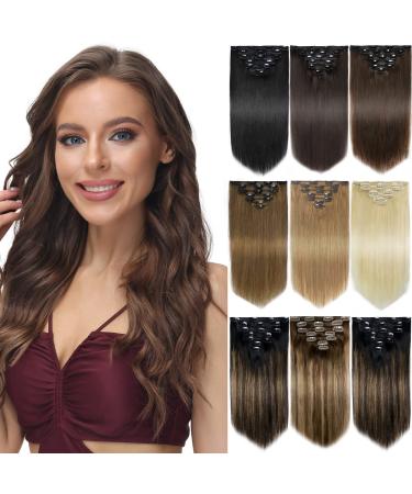 Yamel Remy Clip in Hair Extensions Human Hair 7Pcs 16 Clips Real Human Hair Extensions Clip 10 Inch (Pack of 1) Dark Brown