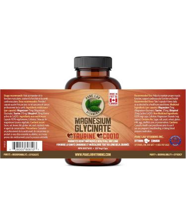 Pure Lab Vitamins | Magnesium Glycinate Complex with Taurine & Ubiquinol COQ10 Supplement | 120 Capsules | Cardio Healthy Heart Muscle Cramps Sleep Support Relaxation Sleep Healthy Bones and Teeth - Buy Online on GoSupps.com