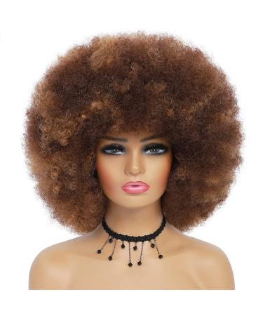 GKtineke 10 Inch Afro Curly Wig with Bangs for Black Women- Short Kinky Synthetic Hair Wig (Mixed Brown) - Buy Online on GoSupps.com