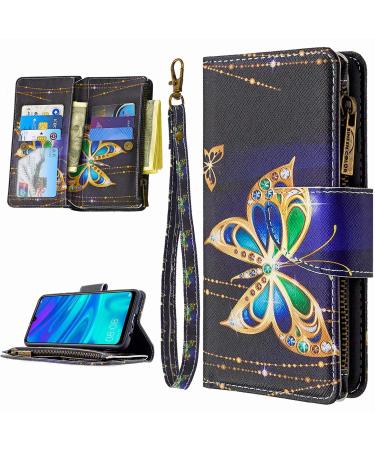 Miago 9 card slots leather cover for Huawei Y6 2019 colorful zip flip case Wallet case cell phone case PU leather pocket protective cover diamond butterfly huawei y6 2019 diamond butterfly