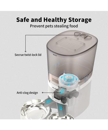 ALUKE Automatic Cat Feeder for Two Cats - 6.5L Dry Food Dispenser with Stainless Steel Bowls - Dual Power Supply - 10s Meal Call - Up to 50 Portions - 6 Meals Per Day - White/Gray - Buy Online on GoSupps.com