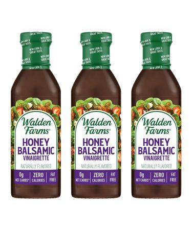 Walden Farms Honey Balsamic Vinaigrette Dressing 12 Oz. Bottle (Pack of 3) - Fresh & Delicious Salad Topping 0g Net Carbs Condiment Kosher Certified - Great on Salads Drizzled on Fruits Vegetables and More