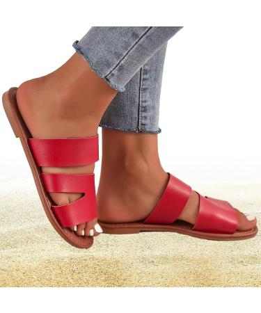 Fanelod Flat Summer Sandals for Women | Comfortable Open Toe Rubber Sandals | Leisure Beach Shoes in Red - 40 EU - Buy Online on GoSupps.com