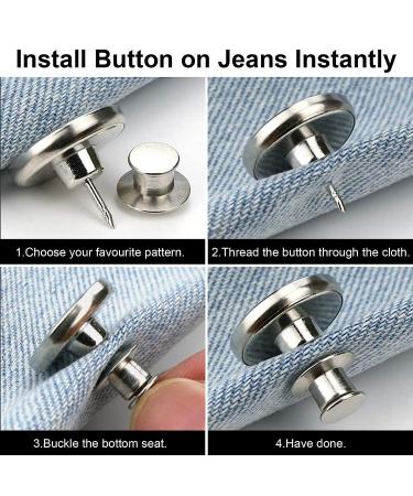 TOOVREN 8 Sets Button Pins for Jeans Pants - No Sew Perfect Fit Button Tightener - Adjustable Reusable Metal Clips Snap Tack - Reduce Too Big Pants Waist - 8 Pack - Buy Online on GoSupps.com