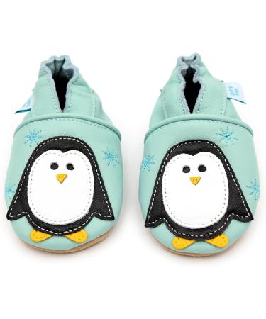 Dotty Fish Soft Leather Baby Shoes | Non-Slip Toddler Shoes | Animal Designs for Boys & Girls | 0-6 Months to 4-5 Years | Minty Blue Penguin - Buy Online on GoSupps.com