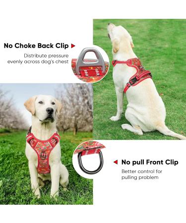 Heele Adjustable Reflective Dog Harness - Lockable Snap Anti-Train Design Floral Red | Size L (43-86cm) - Buy Online on GoSupps.com