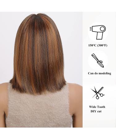 KOME Short Bob Wig for Women, Brown Highlighted Balayage Shoulder Length Synthetic Wig 12IN - Buy Online on GoSupps.com