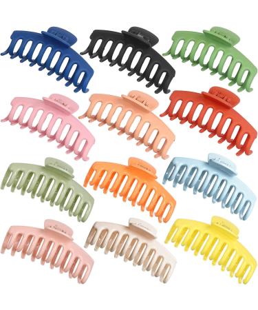 12 Pieces Big Hair Claw Clips, Messen Large Jaw Clips Non Slip Hair Clip Clamps Strong Hold Hair Catch Styling Accessories Ponytail Holder for Women Girls Christmas, 12 Colors