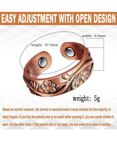 Yinox 2-Pack Copper Rings for Women | 99.9% Pure Copper Antique Flower Design Adjustable Health Benefits with 3 Magnets - Buy Online on GoSupps.com