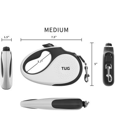 TUG 360 Retractable Dog Leash | 16ft Tangle-Free Nylon Tape | Anti-Slip Handle | One-Handed Brake & Lock | Medium White - Buy Online on GoSupps.com
