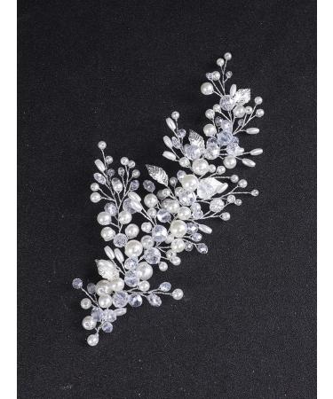 Deniferymakeup Bridal Pearl Headband Leaf Hair Piece Crystal Hair Vine Wedding Hair Accessory for Women and Girls (Silver) - Buy Online on GoSupps.com