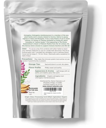 Elanen Naturals Organic Astragalus Root 4 oz. (113g) USDA Certified Organic Astragalus Membranaceus Dried Root Tea Huang Qi Cut & Sifted - Buy Online on GoSupps.com