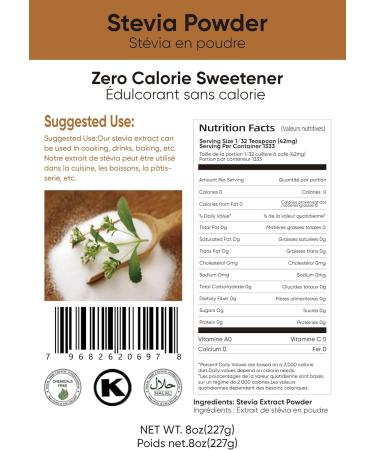 CCnature Stevia Powder Extract Natural Sweetener Zero Calorie Sugar Substitute 8oz 227 g (Pack of 1) - Buy Online on GoSupps.com