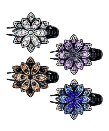 inSowni 4 Pack Luxury Fancy Glitter Sparkly Crystals Rhinestones Big Flower Hair Claws Clips Barrettes Hairpins Clamps Korean Hair Accessories for Women Girls Thick Long Hair - Buy Online on GoSupps.com
