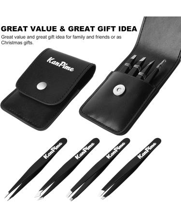KanPime Professional Stainless Steel Tweezers Set with Storage Case - Precision Kit for Eyebrows, Facial Hair, Splinter and Ingrown Hair Removal (Black) - Buy Online on GoSupps.com