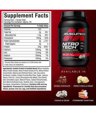 Muscletech Nitro Tech 100% Whey Gold - Cookies & Cream 2 lbs (907 g) | High-Quality Protein Supplement - Buy Online on GoSupps.com
