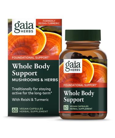 Gaia Herbs Mushrooms + Herbs with Reishi & Turmeric - Inflammation Relief Supplement with Daily Immune Support - Made with Organic Reishi and Turmeric - 60 Vegan Liquid Phyto-Capsules (30-Day Supply)
