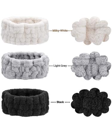 3-Pack Spa Facial Headbands - Terry Cloth Hairbands for Makeup, Washing & Yoga - Black, White, Light Grey - Buy Online on GoSupps.com