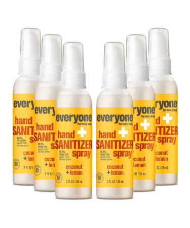 everyone for every body Hand Sanitizer Spray, 2 Ounce (Pack of 6), Coconut and Lemon, Plant Derived Alcohol with Pure Essential Oils, 99% Effective Against Germs