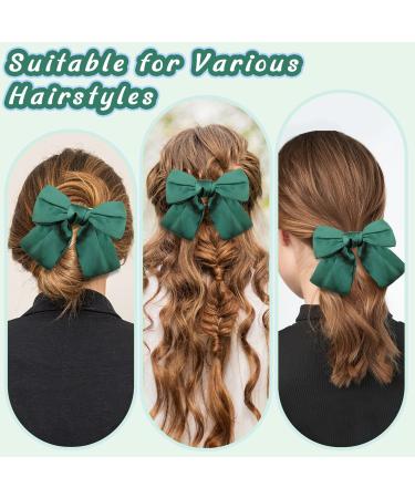 Bow Hair Clip Duckbill Clip Hair Bows for Women Big Bowknot Hairpin French Hair Clips with Ribbon Solid Color Hair Barrette Clips Soft Satin Silky Hair Bows for Women Girls(dark green-1pc) - Buy Online on GoSupps.com