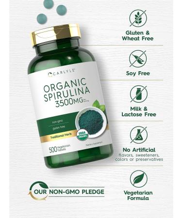 Carlyle Organic Spirulina Tablets 3500mg - 500 Count | Non-GMO & Gluten Free - Buy Online on GoSupps.com