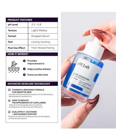 PhLab Anti Redness Serum Reduces Capillary Cracks Appearance Evens Skin Tone Skin Soothing and Redness Reform Serum 1.01 Fl Oz (Pack of 1) - Buy Online on GoSupps.com