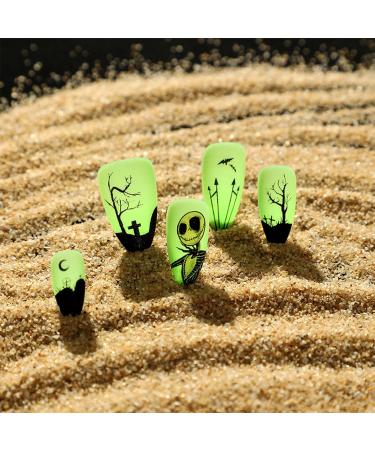 24PCS Green French Halloween Fake Nails - Long Square False Nails for Women - Glue Press On Nails for Halloween Party - Buy Online on GoSupps.com