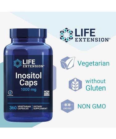 Life Extension Inositol Caps 1000mg High Dose 360 Vegan Capsules | Laboratory Tested, Vegetarian, Gluten-Free, GMO-Free - Buy Online on GoSupps.com