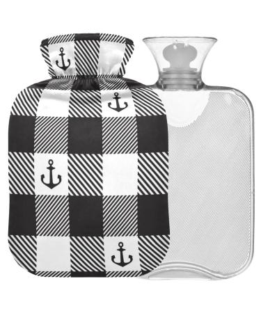 NAANLE black and white Plaid anchor hot water bottle with reference transparent hot water bottle 1l warm head for bed hand feet warmer pain relief heat and cold therapy