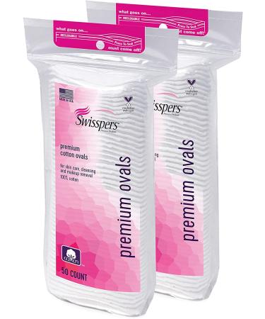 Swisspers Premium 100% Cotton Ovals - 50 Count Reclosable Bags (2 Pack) | Best Quality Cleansing Pads - Buy Online on GoSupps.com