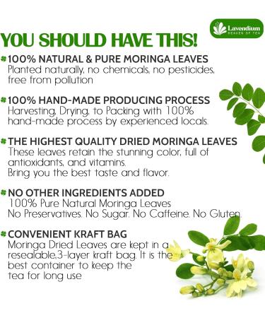 Lavendium Permium 300g (10.6oz) Natural Moringa Dried Leaves 100% Natural & Pure Moringa Leaves Moringa Loose Leaf Herbal Tea No Additives No Caffeine Vegan Moringa 300Gr - Buy Online on GoSupps.com