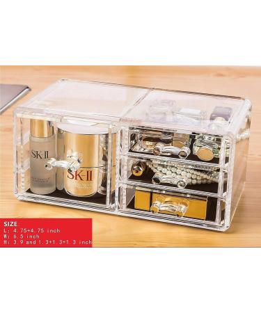 Cq acrylic Stackable Makeup Organizer Set of 3 - Large Clear Cosmetic Storage Box with 7 Drawers for Vanity - Medium Size with Tray Top - Buy Online on GoSupps.com
