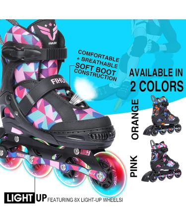 FIHUNY Adjustable Inline Skates for Kids and Adults with Light Up Wheels Roller Blades Skates for Girls and Boys Women C pink Large-Youth & Adult(4-7 US) - Buy Online on GoSupps.com