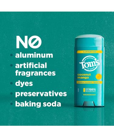 Tom s of Maine Coconut Mango Aluminum Free Natural Deodorant For Women & Men | Goes on Clear | Odor & Wetness Protection | Naturally Derived and Moisture-Locking Ingredients | 3.25 oz Coconut Mango 3.25 Ounce (Pack of 1) - Buy Online on GoSupps.com