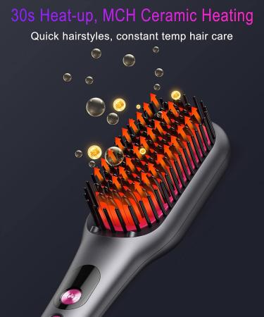 Ionic Hair Straightener Brush - 16 Temp Settings Fast Heating Anti-Scald Safety Auto-Off Temp Memory - Black Pink - Buy Online on GoSupps.com
