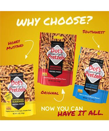 Dot's Homestyle Pretzels 5oz Snack Size Individual Packs Variety - Seasoned Pretzel Twists (Pack of 3) - Buy Online on GoSupps.com