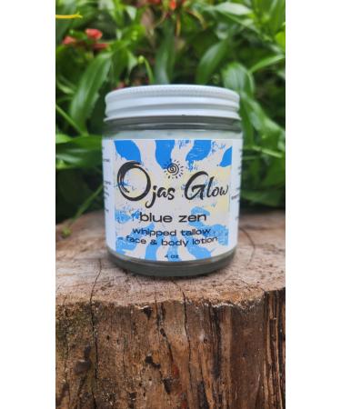 Ojas Glow Blue Zen Whipped Tallow Face and Body Lotion w/Blue Tansy Essential Oil Lemongrass Frankinsense *Grass Fed Tallow *Organic Essential Oils *Apricot Kernel Oil *All Natural