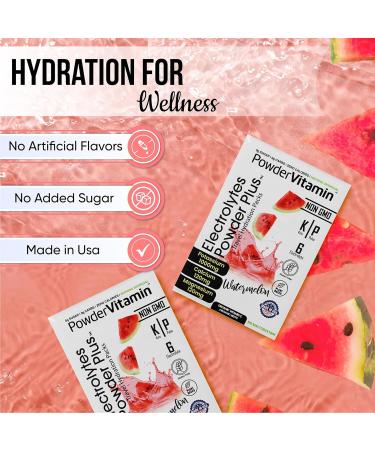 PowderVitamin Electrolytes Powder Plus, Keto, Watermelon, Sugar Free, 1000mg Potassium, 120mg Calcium, 120mg Magnesium, Non-GMO, Zero Calories, 30 Hydration Packets Watermelon 0.07 Ounce (Pack of 100) - Buy Online on GoSupps.com