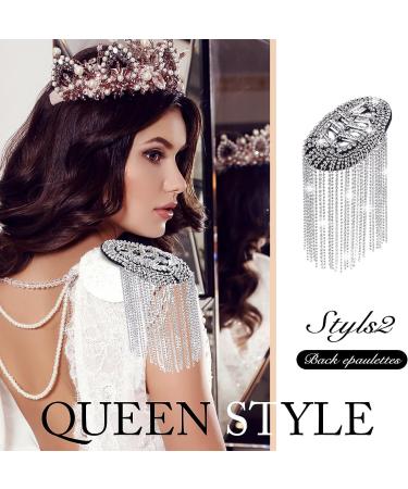 Rhinestone Tassel Shoulder Applique Set - Crystal Fringe Epaulette Badge for Women DIY Jacket Accessories (Silver) - Buy Online on GoSupps.com