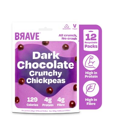 BRAVE BRAVE Roasted Chickpeas: Healthy Low-Calorie Snack - Dark Chocolate (12 packs of 30g)