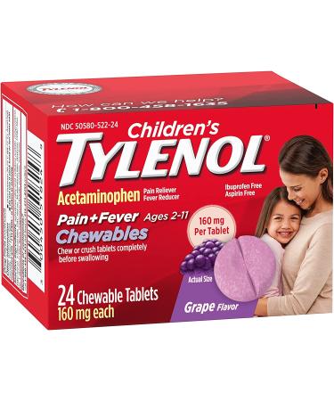 Children's Tylenol Chewables 160mg Acetaminophen | Grape Flavor 24 ct - Pain & Fever Relief - Buy Online on GoSupps.com