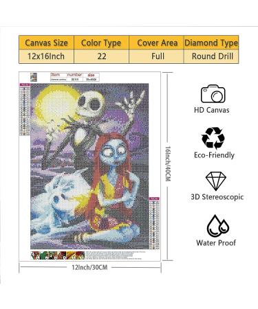 Halloween Diamond Painting Kit - Jack and Sally Skull Design - Full Round 5D Diamond Drill Kit for Adults and Kids - DIY Wall Art Craft - 15.8x11.8 inch - Buy Online on GoSupps.com
