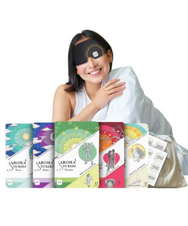 AROMA STICKERS All in One Gift Set with Premium Cotton Eye Mask - 100% Natural Essential Oil Scented - Mess- Free Aromatherapy Sticker Diffuser for Relaxation & Sleeping (Pack of 5 x 12 Stickers) All Collections 0.83 Fl Oz (Pack of 6)