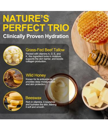 VIOFAIRY Beef Tallow for Skin Whipped Tallow Honey Balm for Face -Fed Beef Tallow & Raw Wild Honey - Organic Moisturizer for Soft Smooth Skin- Light Scent Moisturizing Natural Formula 8.4 Oz - Buy Online on GoSupps.com