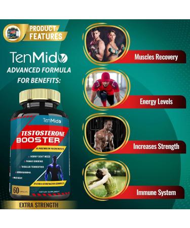 Testosterone Booster for Men - 10000MG Natural Stamina & Strength Supplement | Boost Energy & Performance - 60 Count - Buy Online on GoSupps.com