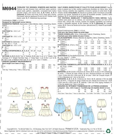 McCall Pattern Company M6944 Toddlers' Top Dresses Rompers Panties Size CAA - All Sizes in One Envelope - Buy Online on GoSupps.com