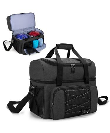 DSLEAF Bowling Bag for 2 Balls, Bowling Tote with Wooden Bowling Cups and Padded Divider for Double Ball and A Pair of Bowling Shoes Up to Mens 16 and Extra Essentials (Patent Pending), Bag Only black